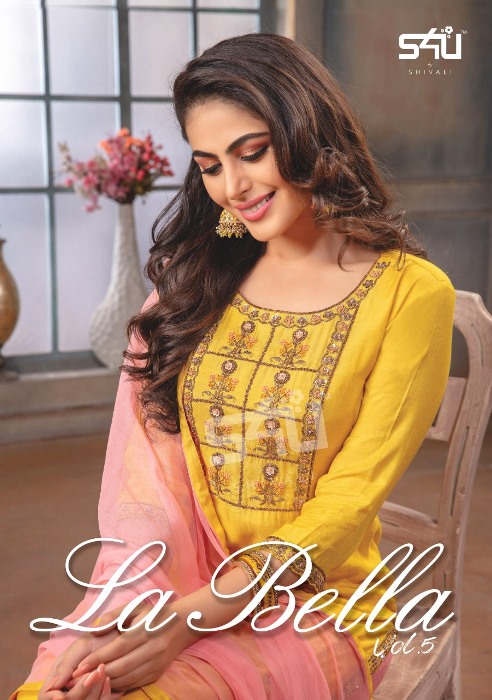 S4u Shivali Presnets La Bella Vol 5 Maslin Silk Fancy Designer Kurtis And Pant Wholesale Rate In Surat
