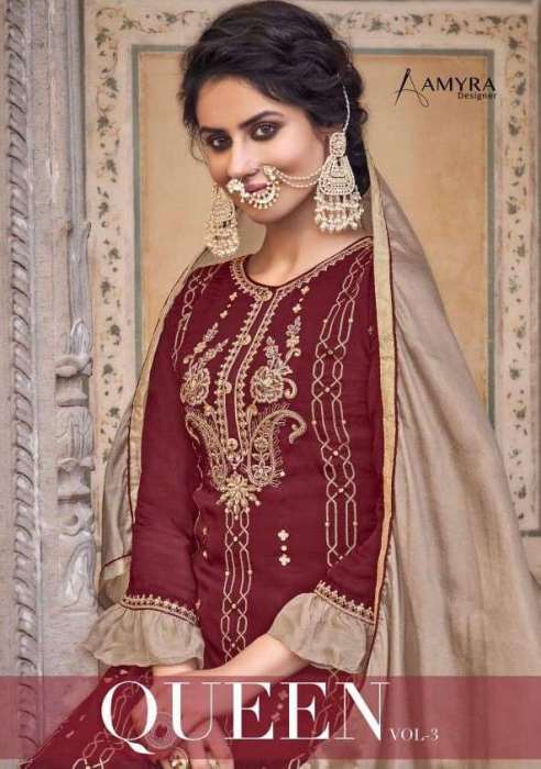 Amyra Designer Presents  Queen Vol 3 Chinon Silk Plazzo Style Suits Wholesale Rate In Surat