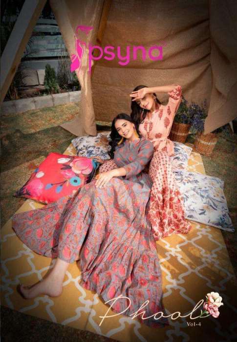 Psyna Presents Phool Vol 4 Cotton Designer Long And Party Wear Gown Wholesale Rate In Surat