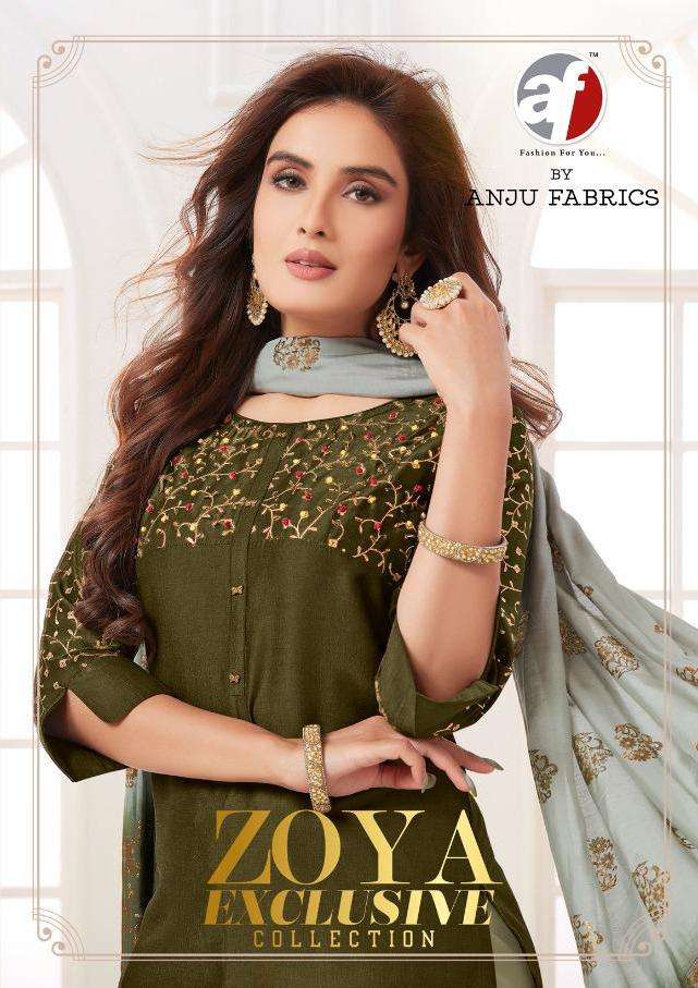 Anju Fab Presnets  Zoya Exclusive Bemberg Silk Full Stitch Kurti Plazzo With Dupatta Wholesale Rate In Surat