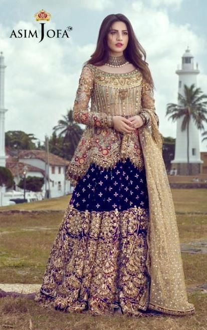 Asim Jofa Presnets  D No 56057 A B C D Butterfly Net With Heavy Embroidery Suits Wholesaler Surat- Sai Dresses