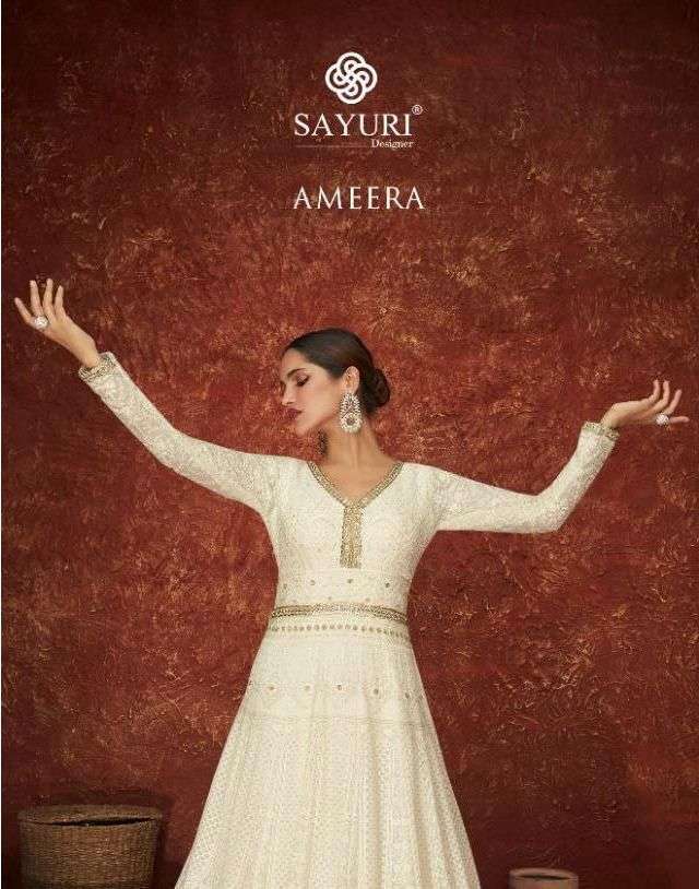 sayuri Present ameera georgette party wear long readymade free size suits In Wholesale Price In Surat - Sai Dresses
