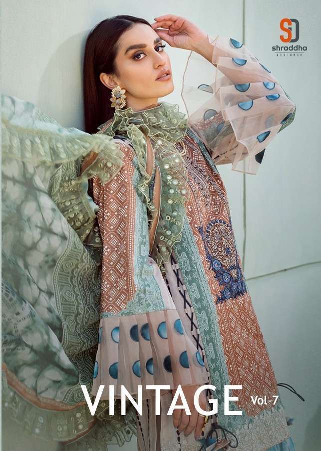SHRADDHA DESIGNER PRESENT VINTAGE VOL 7 PRINTED LAWN COTTON WITH EMBROIDERY WORK PAKISTANI DRESS MATERIAL COLLECTION IN WHOLESALE PRICE IN SURAT - SAI DRESSES
