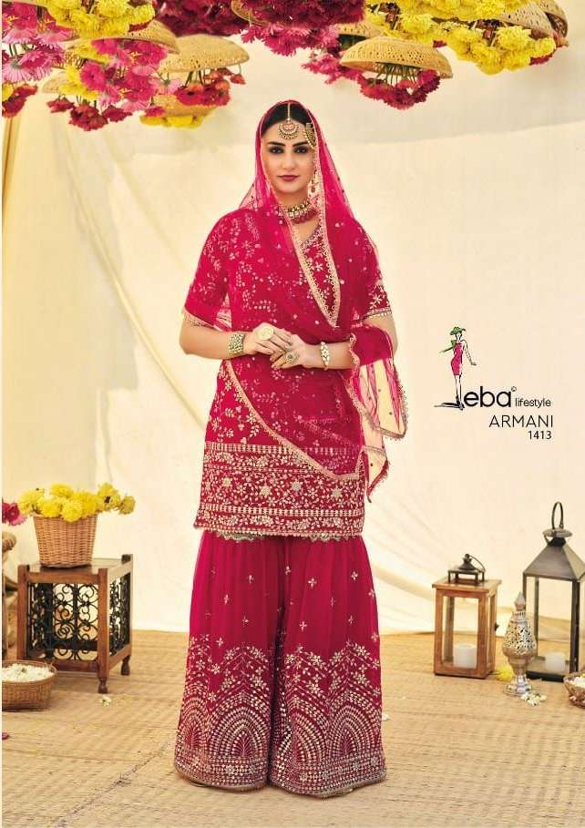 eba lifestyle presents armani vol 02 sarara garara style suits in wholesale price in surat sai dresses 2022 04 04 13 00 06