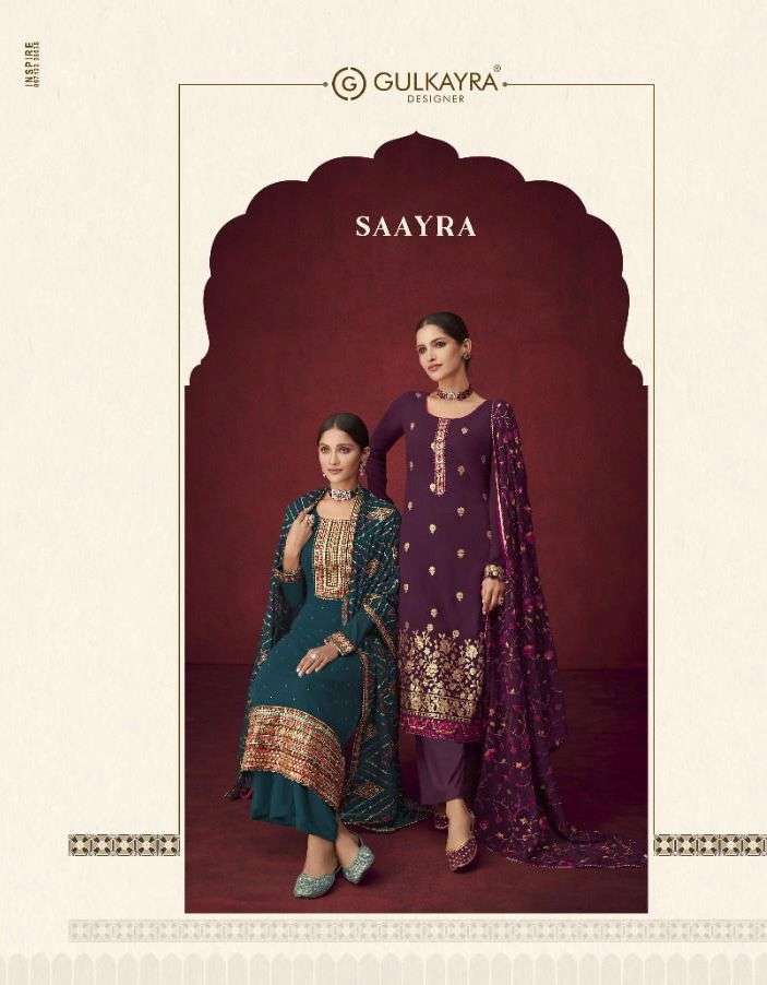 GULKAYRA DESIGNER PRESENT SAAYRA GEORGETTE WITH HEAVY EMBROIDERY WORK SEMI STITCHED DESIGNER SUITS COLLECTION IN WHOLESALE PRICE IN SURAT
