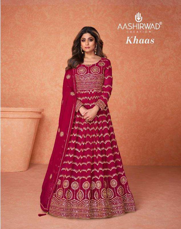 AASHIRWAD CREATION PRESENTS KHAAS FULL STITCHED LONG PARTY WEAR DESIGNER SUITS IN WHOLESALE PRICE IN SURAT - SAI DRESSES
