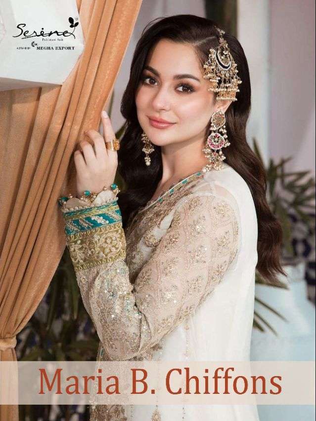SERENE PRESENT MARIA B. CHIFFONS SEMI STITCHED GEORGETTE EMBROIDERED PAKISTANI SUITS IN WHOLESALE PRICE IN SURAT - SAI DRESSES