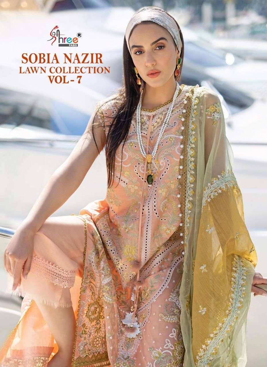  SHREE FABS PRESENT SOBIA NAZIR LAWN COLLECTION VOL 7 PAKISTANI DESIGNER SUITS IN WHOLESALE PRICE IN SURAT - SAI DRESSES