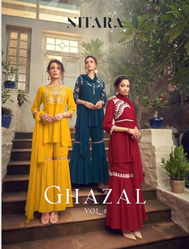 NITARA PRESENT GHAZAL VOL 2 READYMADE SHARARA STYLE 3 PIECE CONCEPT IN WHOLESALE PRICE IN SURAT - SAI DRESSES