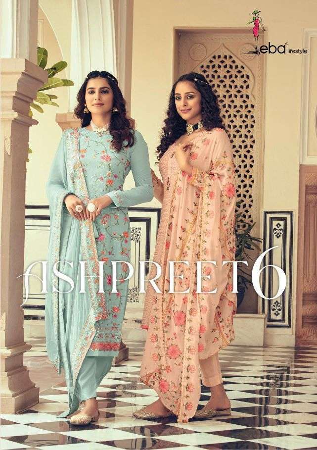  EBA LIFESTYLE PRESENT ASHPREET VOL 6 SEMI STITCHED HEAVY EMBROIDERED DESIGNER SALWAR SUITS IN WHOLESALE RATE IN SURAT - SAI DRESSES