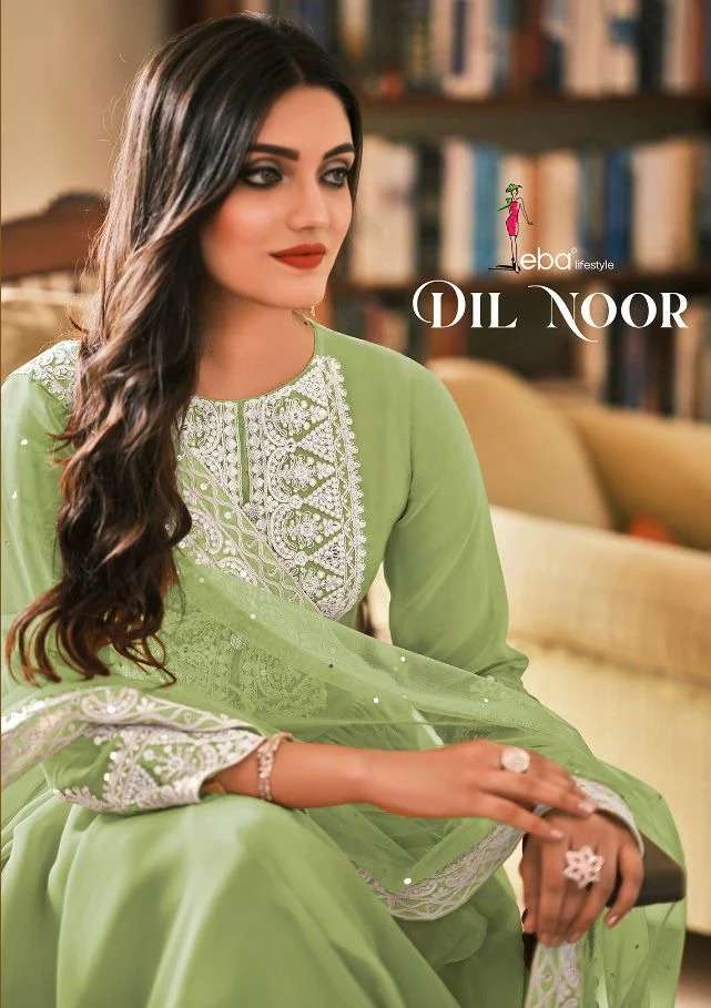 EBA LIFESTYLE PRESENT DIL NOOR READY TO WEAR PLAZZO STYLE DESIGNER SUITS IN WHOLESALE RATE IN SURAT - SAI DRESSES