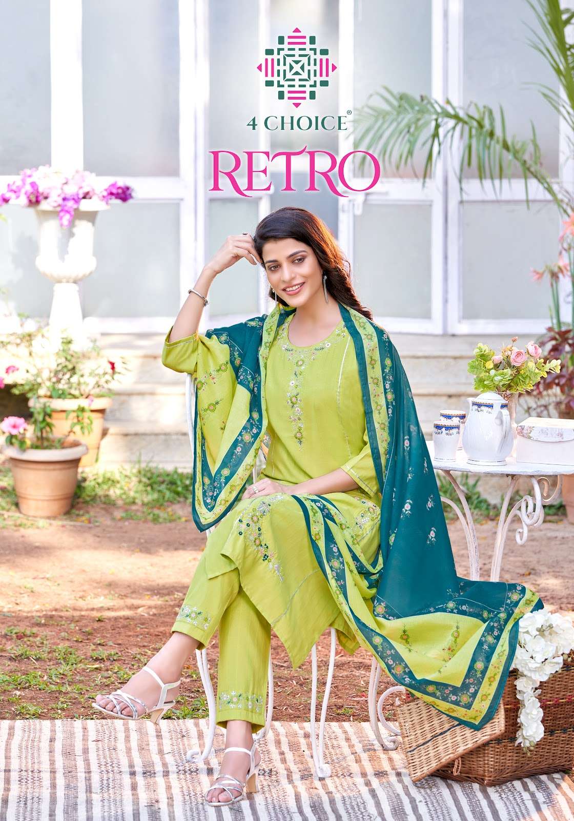 4 CHOICE PRESENT RETRO READYMADE PANT STYLE DESIGNER SALWAR SUITS IN WHOLESALE RATE IN SURAT - SAI DRESSES