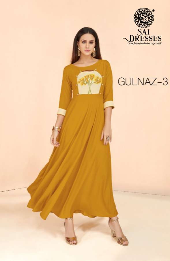 SAI DRESSES PRESENT GULNAZ VOL 3 READY TO WEAR LONG GOWN STYLE DESIGNER KURTIS IN WHOLESALE RATE IN SURAT
