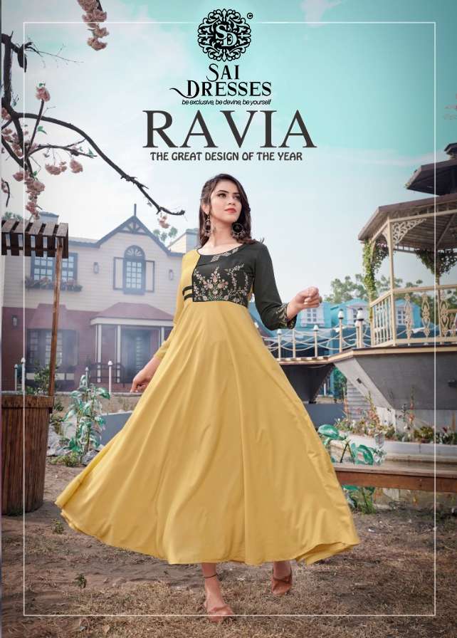 SAI DRESSES PRESENT RAVIA VOL 1 READY TO WEAR LONG GOWN STYLE DESIGNER KURTIS IN WHOLESALE RATE IN SURAT 