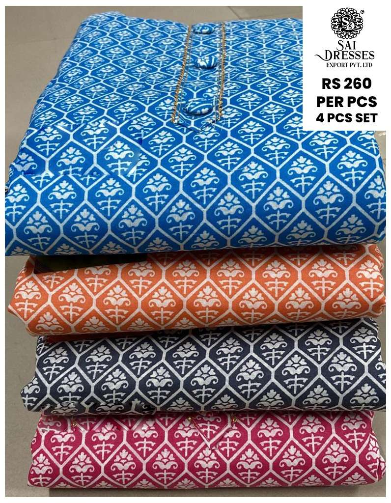 SAI DRESSES PRESENT D.NO 1019 DAILY WEAR COTTON PRINTED 4 PCS MATCHING DRESS MATERIAL IN WHOLESALE RATE IN SURAT