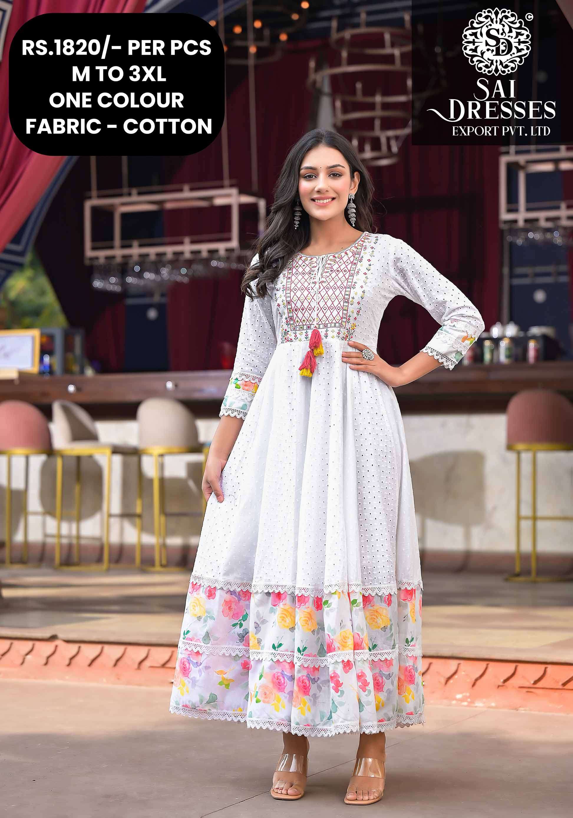 sai dresses present ready to festive wear schiffli cotton anarkali style long designer kurti with dupatta in wholesale rate in surat 2023 07 13 16 58 09
