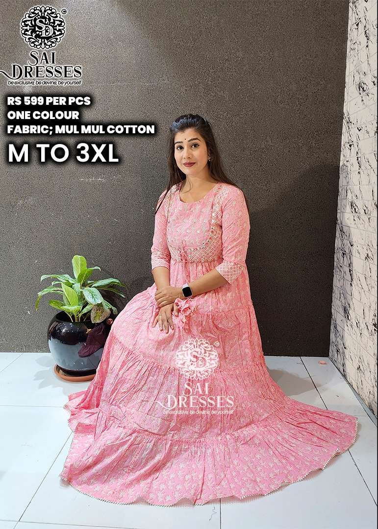 mix Printed Ladies Designer Long Gown Kurti, Anarkali, Full Sleeves at Rs  1099 in Surat