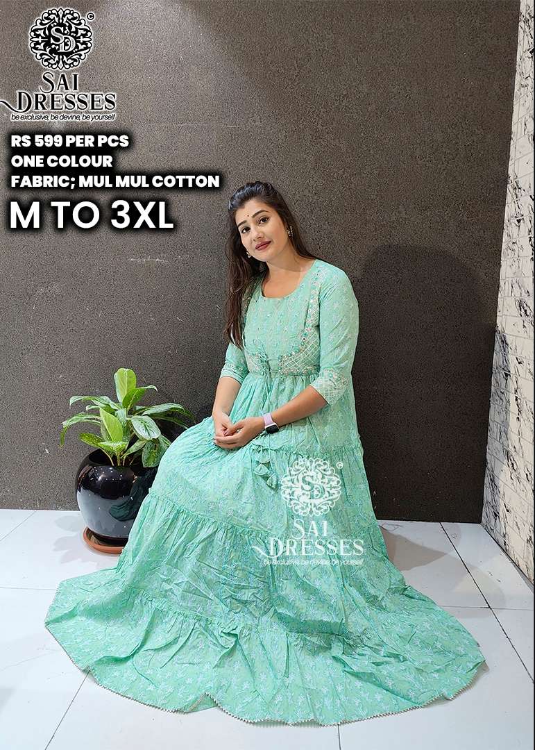 Premsetu Hand Work 3Layer Long Gown Style Kurti On Chanderi Foil Print 3/4  Sleeve(PS1276A) at Rs 1295 | Cotton Designer Kurti in Surat | ID:  2850518732291