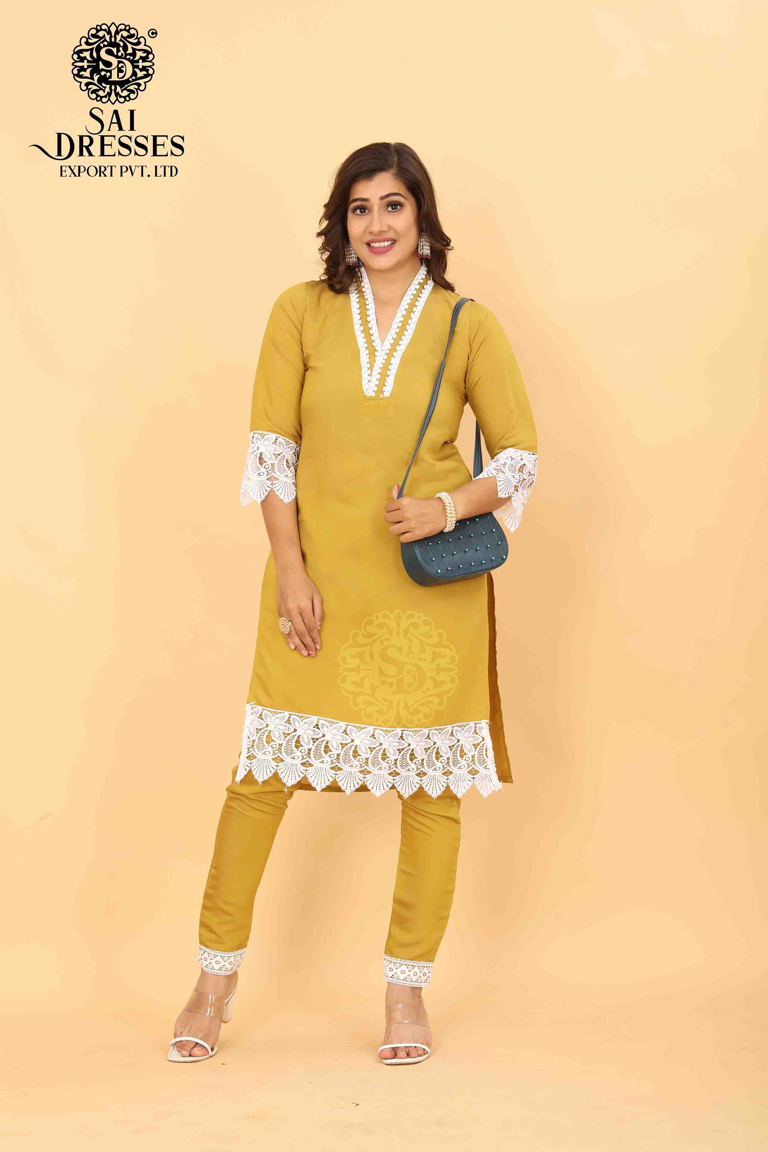 Straight Cut Kurti With Bell Sleeves And Pant (Set)...