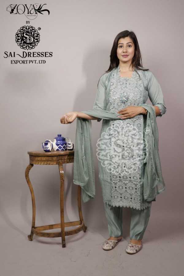 SAI DRESSES PRESENT D.NO 1763 READY TO FESTIVE WEAR STRAIGHT CUT WITH PANT STYLE DESIGNER 3 PIECE COMBO SUITS IN WHOLESALE RATE