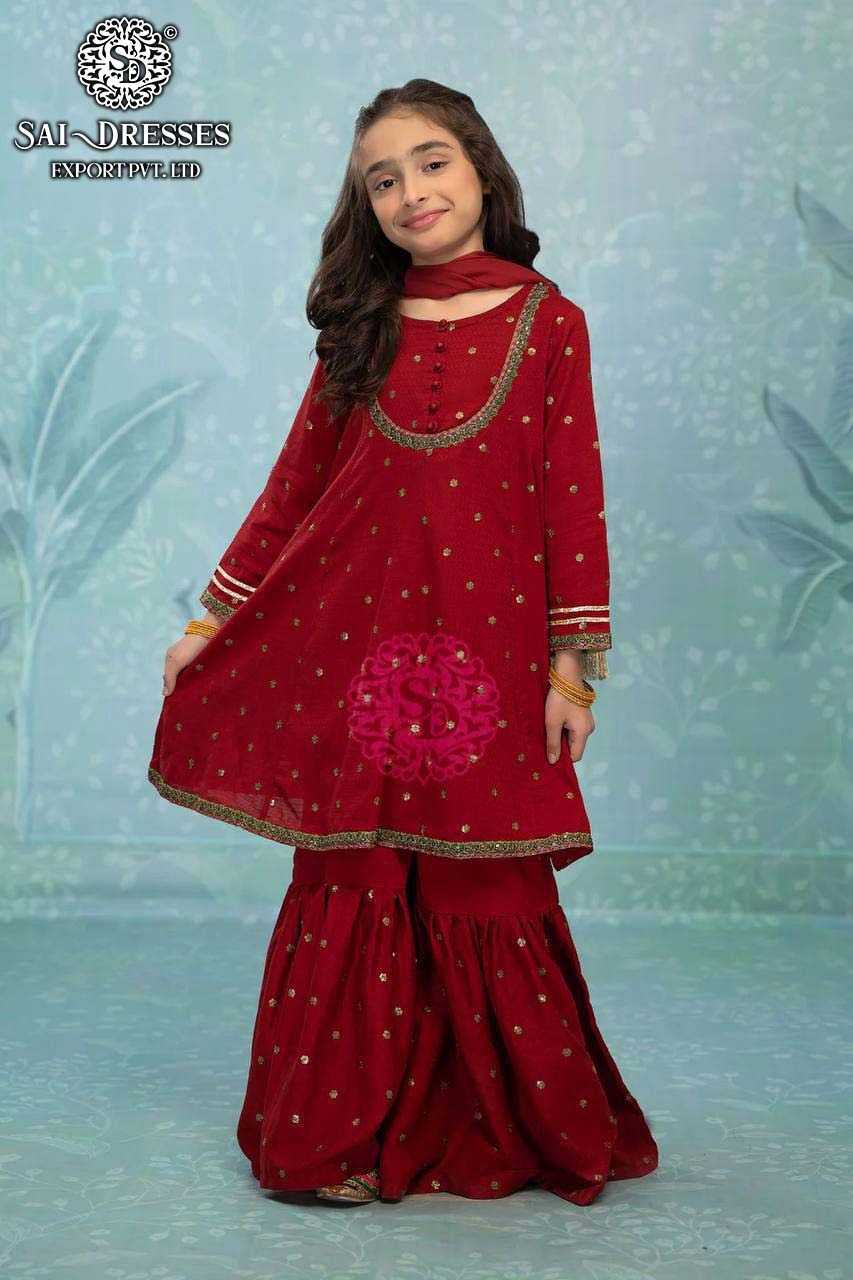SAI DRESSES PRESENT D.NO 32 READY TO ETHENIC WEAR GHARARA STYLE DESIGNER PAKISTANI KIDS COMBO SUITS IN WHOLESALE RATE IN SURAT