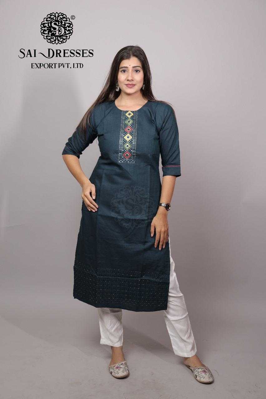 SAI DRESSES PRESENT D.NO SD98 READY TO WEAR BEAUTIFUL MUSLIN SILK EMBROIDERED STRAIGHT KURTI COMBO COLLECTION IN WHOLESALE RATE IN SURAT