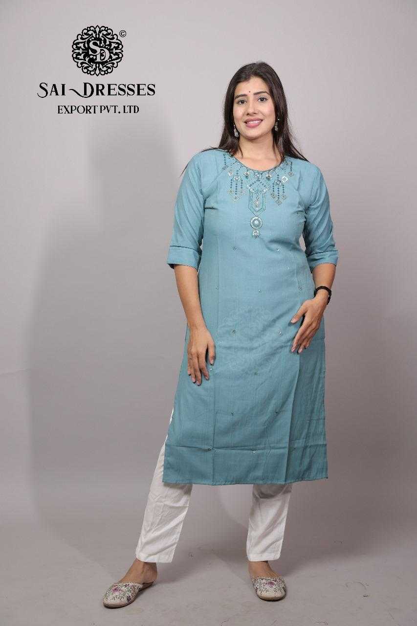 SAI DRESSES PRESENT D.NO SD108 READY TO WEAR BEAUTIFUL MUSLIN SILK EMBROIDERED STRAIGHT KURTI COMBO COLLECTION IN WHOLESALE RATE IN SURAT