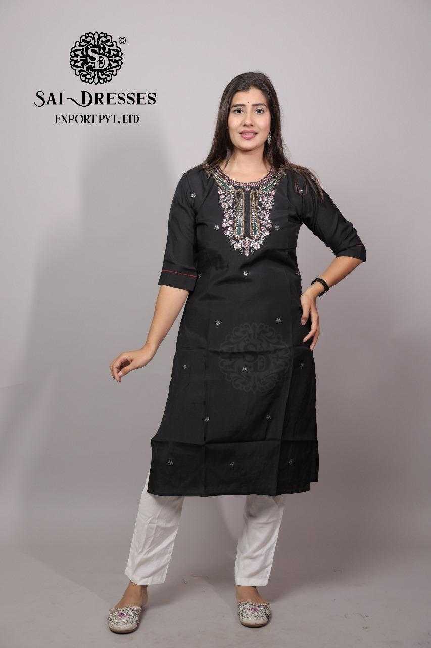 SAI DRESSES PRESENT D.NO SD109 READY TO WEAR BEAUTIFUL MUSLIN SILK EMBROIDERED STRAIGHT KURTI COMBO COLLECTION IN WHOLESALE RATE IN SURAT