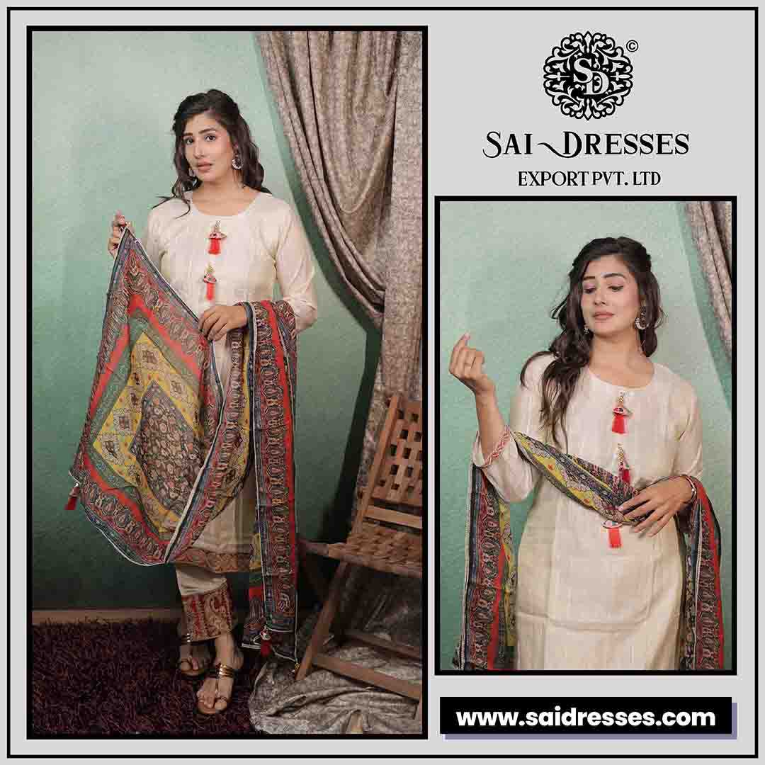  SAI DRESSES PRESENT D.NO 1985  READY TO FESTIVAL FANCY WEAR STRAIGHT CUT KURTI WITH PANT STYLE DESIGNER 3 PIECE COMBO SUITS IN WHOLESALE RATE  IN SURAT