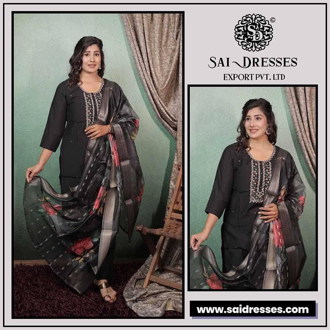  SAI DRESSES PRESENT D.NO 1986  READY TO FESTIVE WEAR STRAIGHT CUT KURTI WITH PANT STYLE DESIGNER 3 PIECE COMBO SUITS IN WHOLESALE RATE  IN SURAT