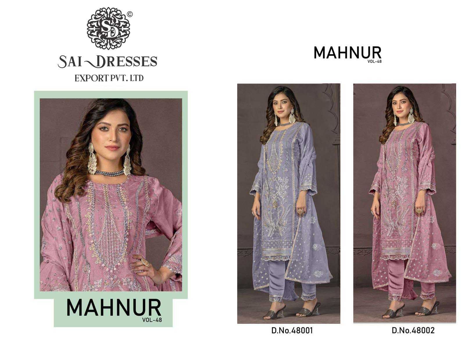 SAI DRESSES PRESENT MAHNUR VOL - 48 SEMI STITCHED PARTY WEAR PAKISTANI DESIGNER SUITS IN WHOLESALE RATE IN SURAT