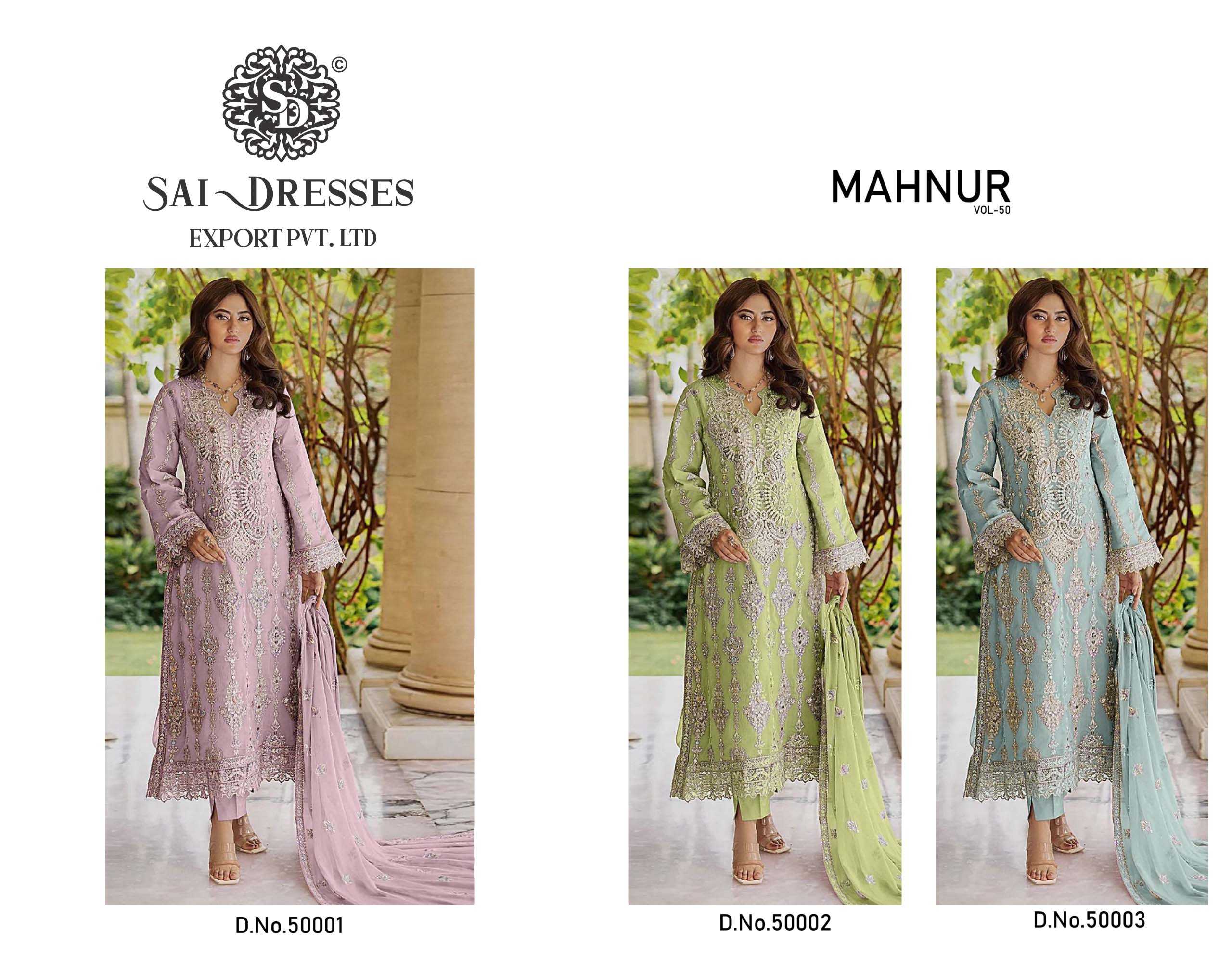 SAI DRESSES PRESENT MAHNUR VOL - 50 SEMI STITCHED PARTY WEAR PAKISTANI DESIGNER SUITS IN WHOLESALE RATE IN SURAT