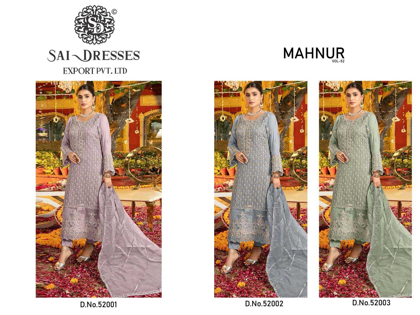 SAI DRESSES PRESENT MAHNUR VOL - 52 SEMI STITCHED PARTY WEAR PAKISTANI DESIGNER SUITS IN WHOLESALE RATE IN SURAT