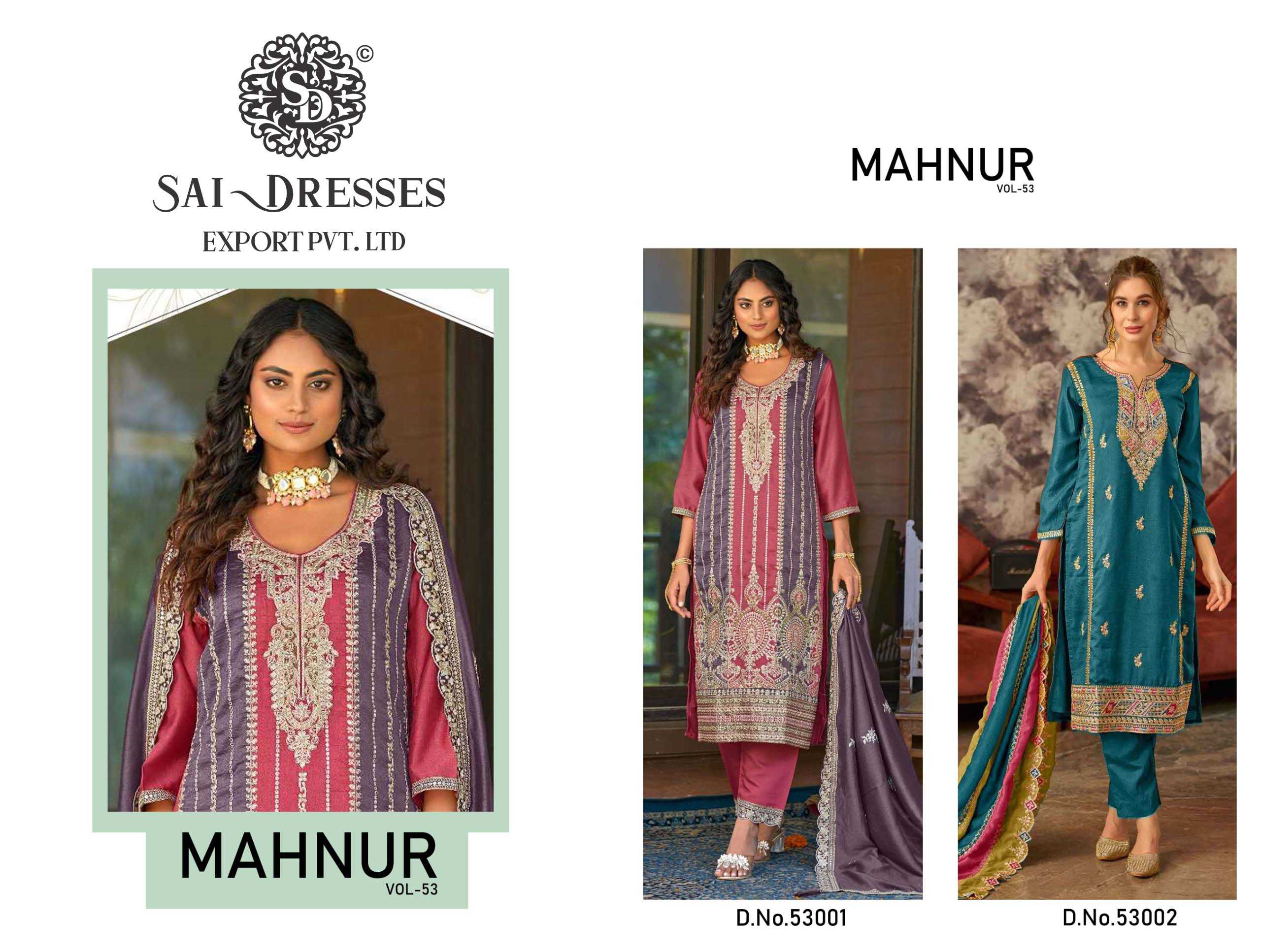 SAI DRESSES PRESENT MAHNUR VOL - 53SEMI STITCHED PARTY WEAR PAKISTANI DESIGNER SUITS IN WHOLESALE RATE IN SURAT