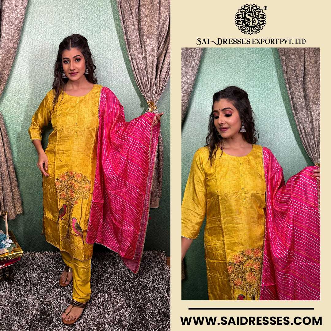  SAI DRESSES PRESENT D.NO 2117 READY TO ETHNIC WEAR STRAIGHT CUT KURTI WITH PANT STYLE DESIGNER 3 PIECE COMBO SUITS IN WHOLESALE RATE  IN SURAT