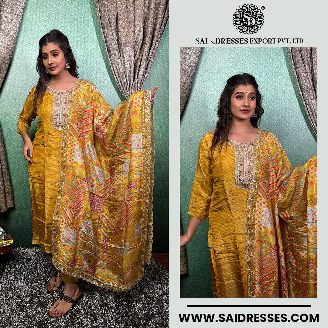  SAI DRESSES PRESENT D.NO 2118 READY TO FESTIVE WEAR STRAIGHT CUT KURTI WITH PANT STYLE DESIGNER 3 PIECE COMBO SUITS IN WHOLESALE RATE  IN SURAT