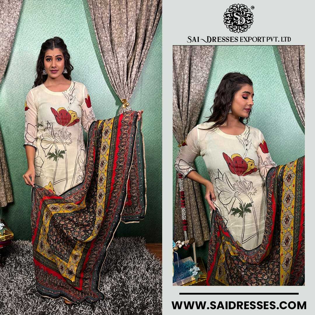  SAI DRESSES PRESENT D.NO 2122 READY TO ETHNIC WEAR STRAIGHT CUT KURTI WITH PANT STYLE DESIGNER 3 PIECE COMBO SUITS IN WHOLESALE RATE  IN SURAT