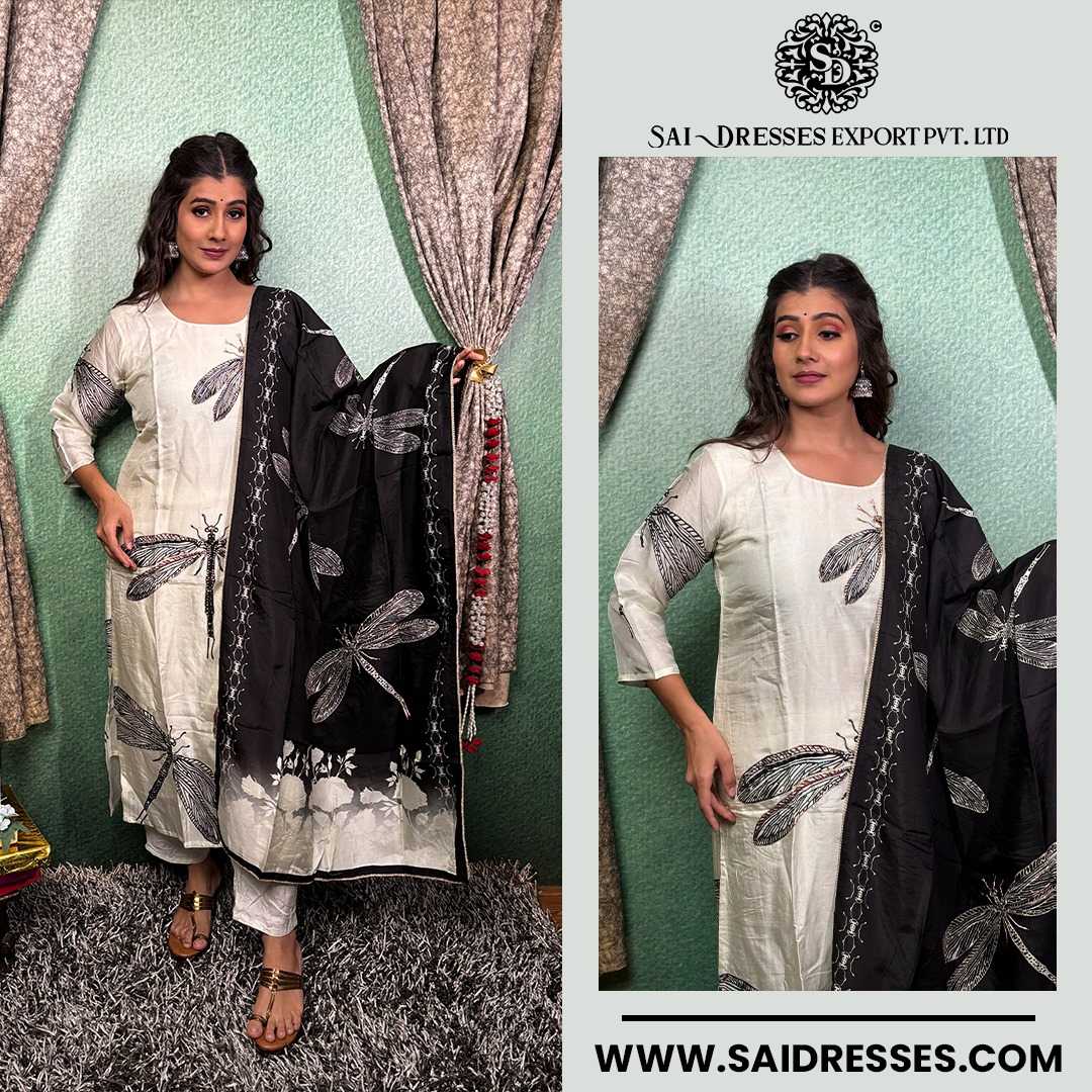  SAI DRESSES PRESENT D.NO 2125 READY TO FESTIVE WEAR STRAIGHT CUT KURTI WITH PANT STYLE DESIGNER 3 PIECE COMBO SUITS IN WHOLESALE RATE  IN SURAT