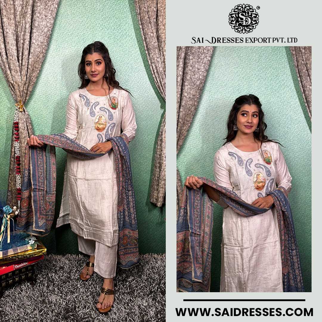  SAI DRESSES PRESENT D.NO 2127 READY TO ETHNIC WEAR STRAIGHT CUT KURTI WITH PANT STYLE DESIGNER 3 PIECE COMBO SUITS IN WHOLESALE RATE  IN SURAT