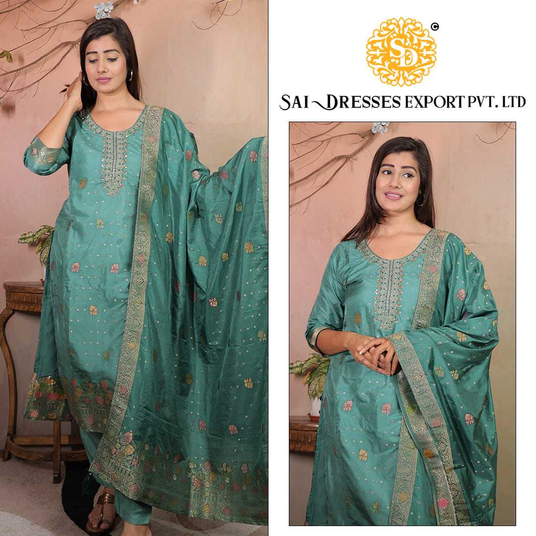  SAI DRESSES PRESENT D.NO 7109-C READY TO FESTIVE WEAR STRAIGHT CUT KURTI WITH PANT STYLE DESIGNER 3 PIECE COMBO SUITS IN WHOLESALE RATE  IN SURAT