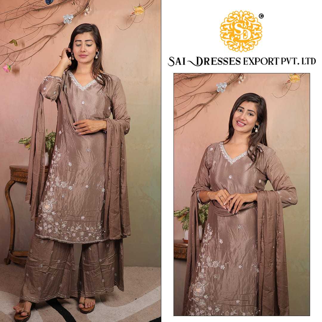  SAI DRESSES PRESENT D.NO 7110 READY TO FESTIVE WEAR STRAIGHT CUT KURTI WITH PANT STYLE DESIGNER 3 PIECE COMBO SUITS IN WHOLESALE RATE  IN SURAT