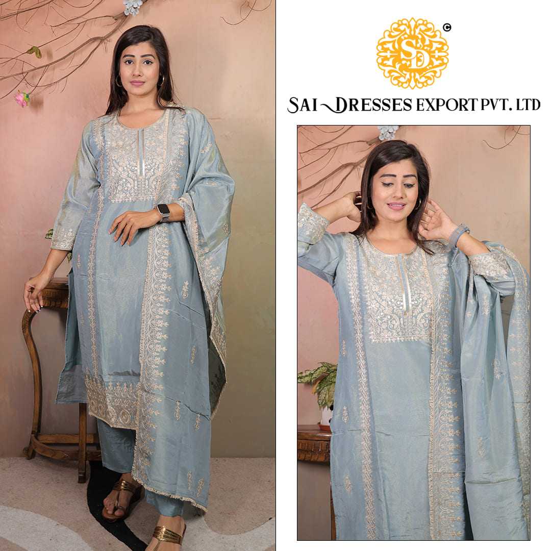  SAI DRESSES PRESENT D.NO 7117-A READY TO FESTIVE WEAR STRAIGHT CUT KURTI WITH PANT STYLE DESIGNER 3 PIECE COMBO SUITS IN WHOLESALE RATE  IN SURAT