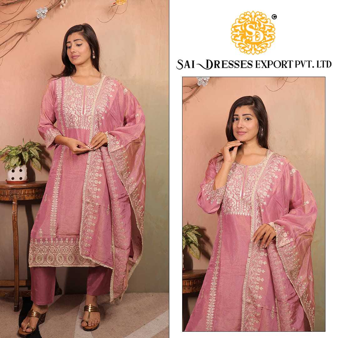  SAI DRESSES PRESENT D.NO 7117 READY TO FESTIVE WEAR STRAIGHT CUT KURTI WITH PANT STYLE DESIGNER 3 PIECE COMBO SUITS IN WHOLESALE RATE  IN SURAT