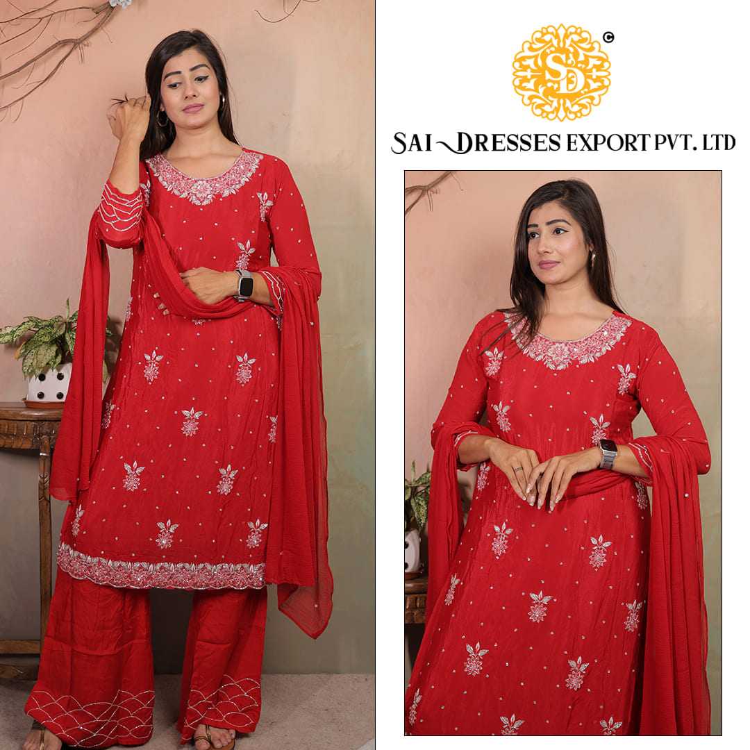  SAI DRESSES PRESENT D.NO 7124 READY TO FESTIVE WEAR STRAIGHT CUT KURTI WITH PANT STYLE DESIGNER 3 PIECE COMBO SUITS IN WHOLESALE RATE  IN SURAT