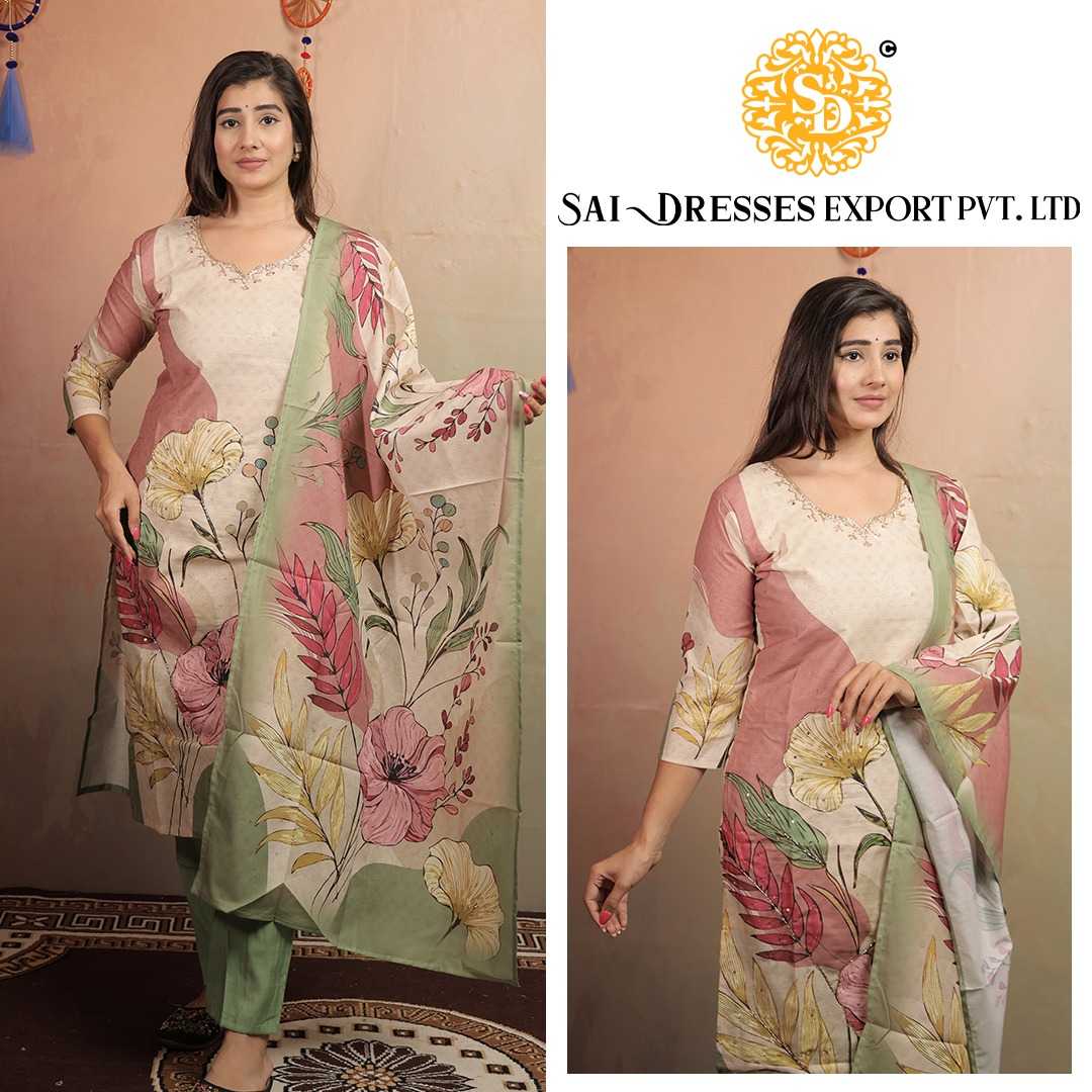 SAI DRESSES PRESENT D.NO 7230 READY TO FESTIVE WEAR STRAIGHT CUT KURTI WITH PANT STYLE DESIGNER 3 PIECE COMBO SUITS IN WHOLESALE RATE  IN SURAT