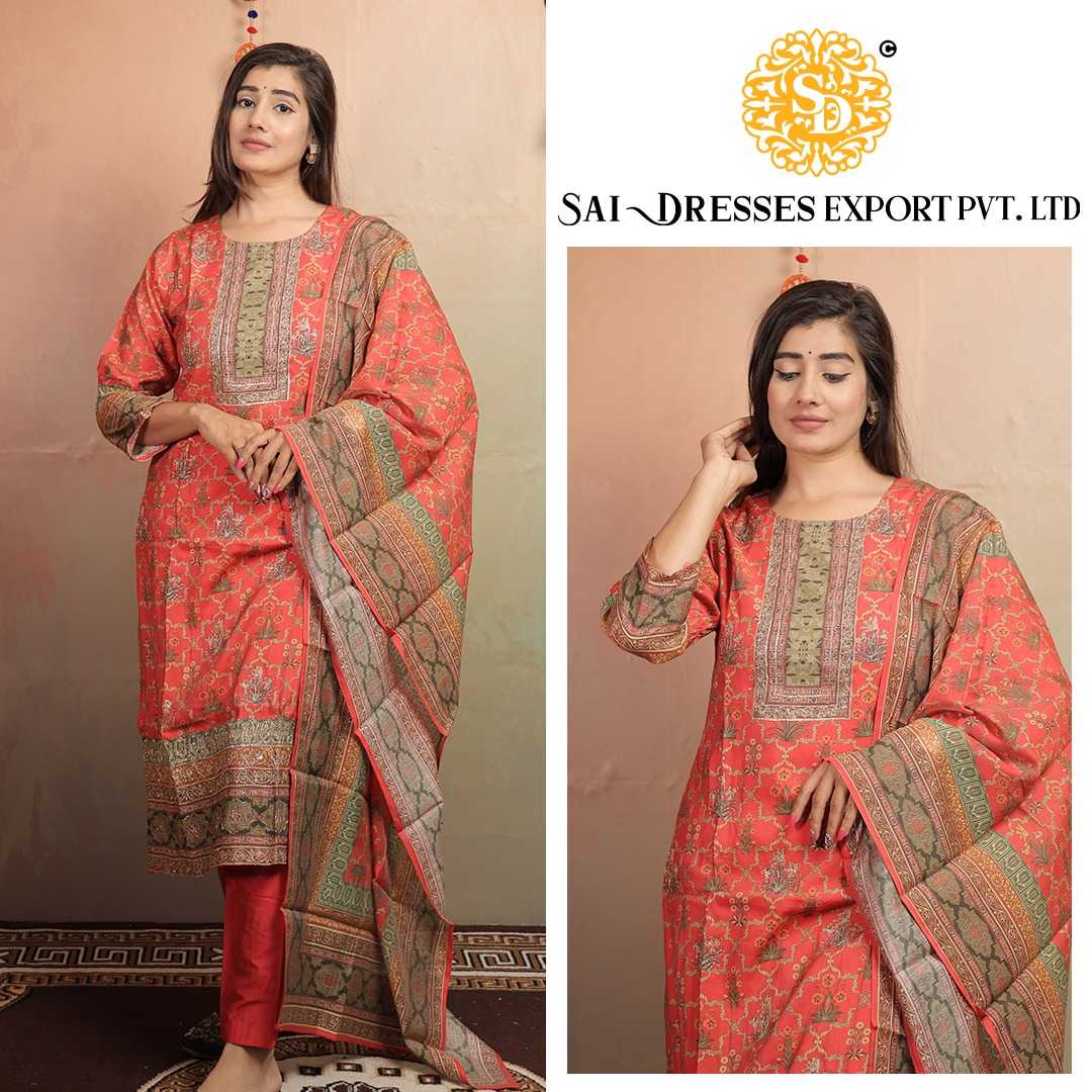 SAI DRESSES PRESENT D.NO 7262-C READY TO FESTIVE WEAR STRAIGHT CUT KURTI WITH PANT STYLE DESIGNER 3 PIECE COMBO SUITS IN WHOLESALE RATE  IN SURAT