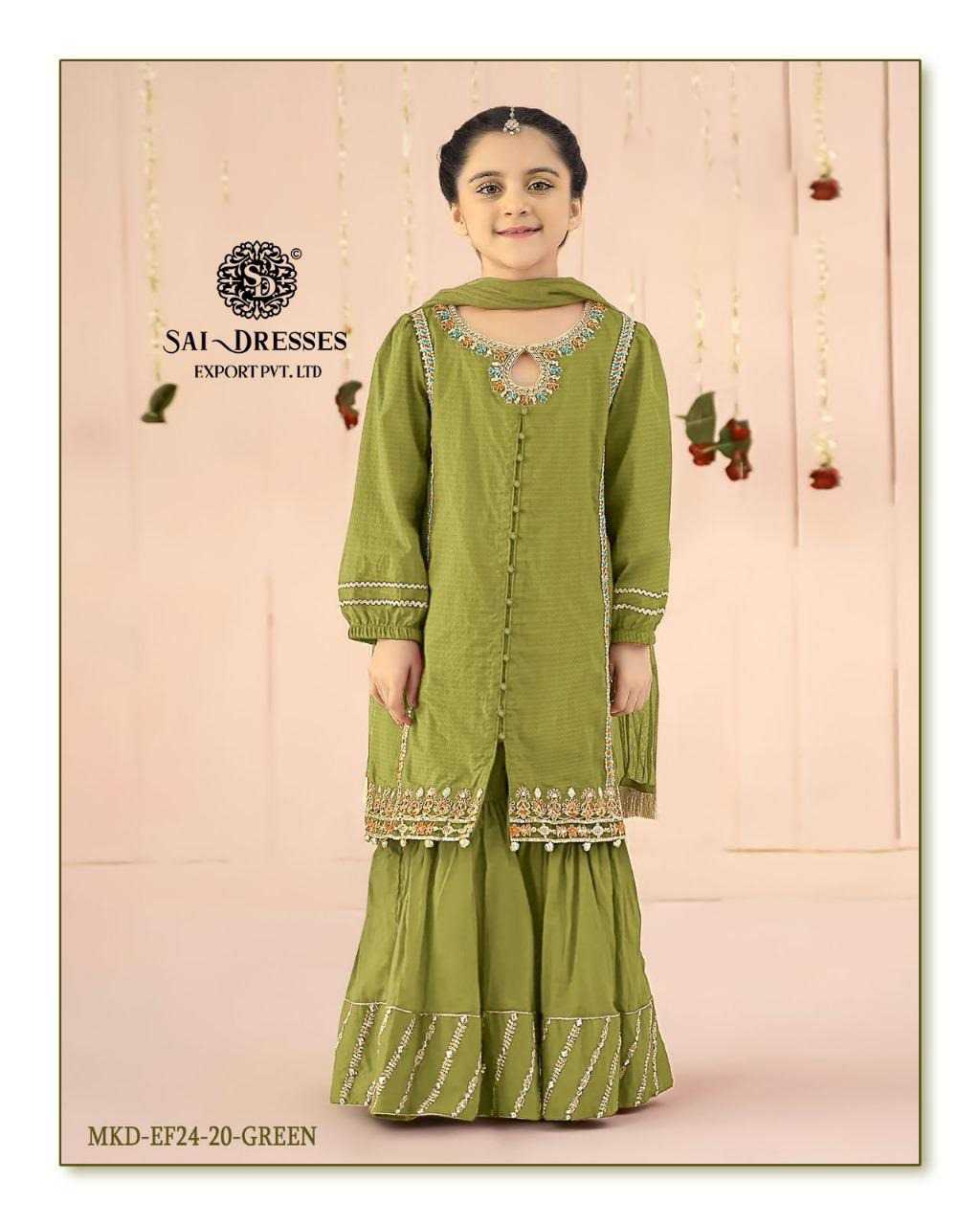 SAI DRESSES PRESENT D.NO 44 READY TO ETHENIC WEAR GHARARA STYLE DESIGNER PAKISTANI KIDS COMBO SUITS IN WHOLESALE RATE IN SURAT