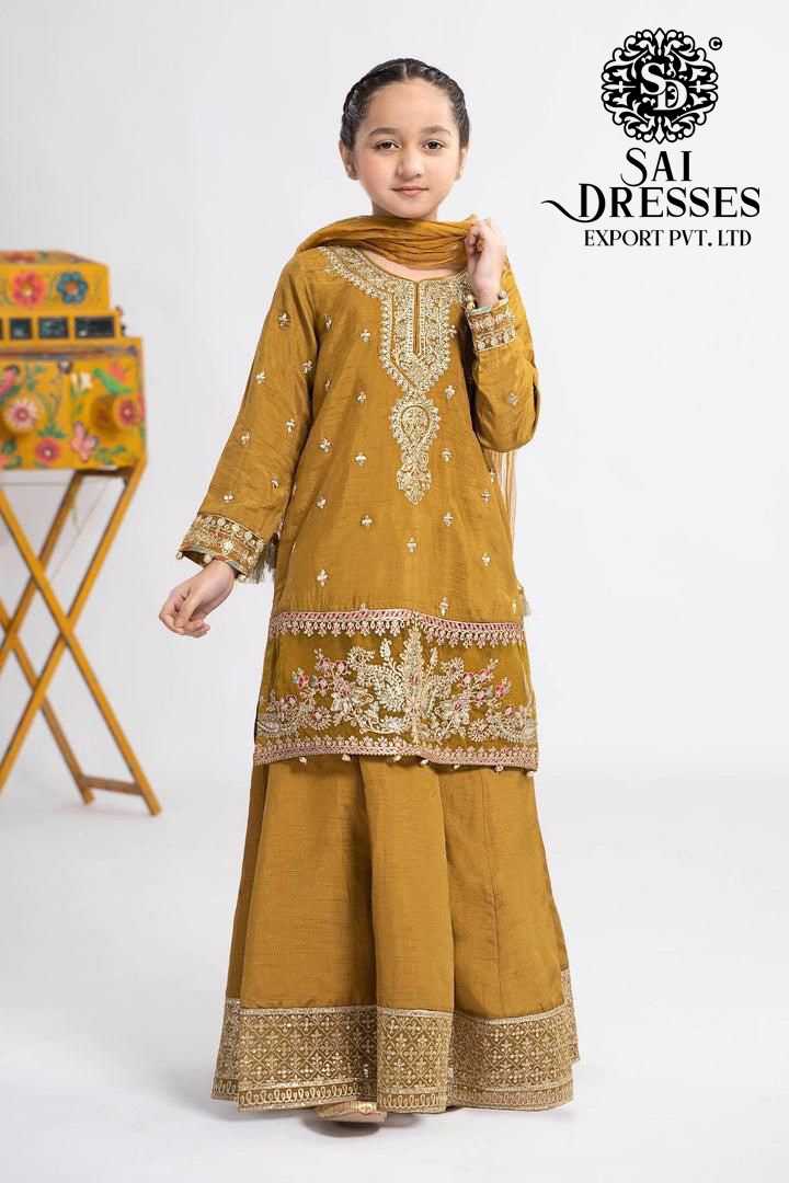 SAI DRESSES PRESENT D.NO 53 READY TO ETHENIC WEAR GHARARA STYLE DESIGNER PAKISTANI KIDS COMBO SUITS IN WHOLESALE RATE IN SURAT