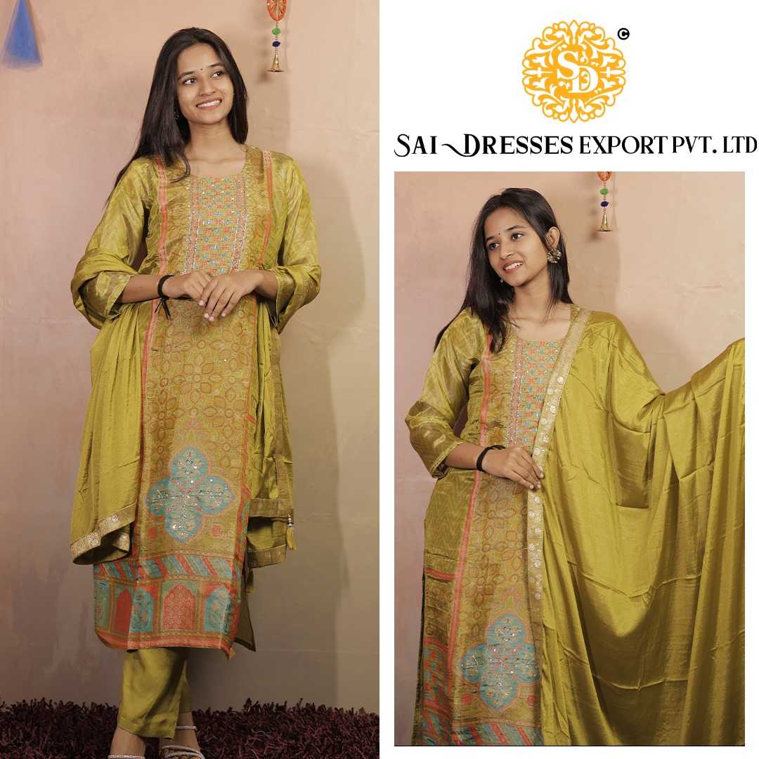 SAI DRESSES PRESENT D.NO 7475-A READY TO FESTIVE WEAR STRAIGHT CUT KURTI WITH PANT STYLE DESIGNER 3 PIECE COMBO SUITS IN WHOLESALE RATE  IN SURAT