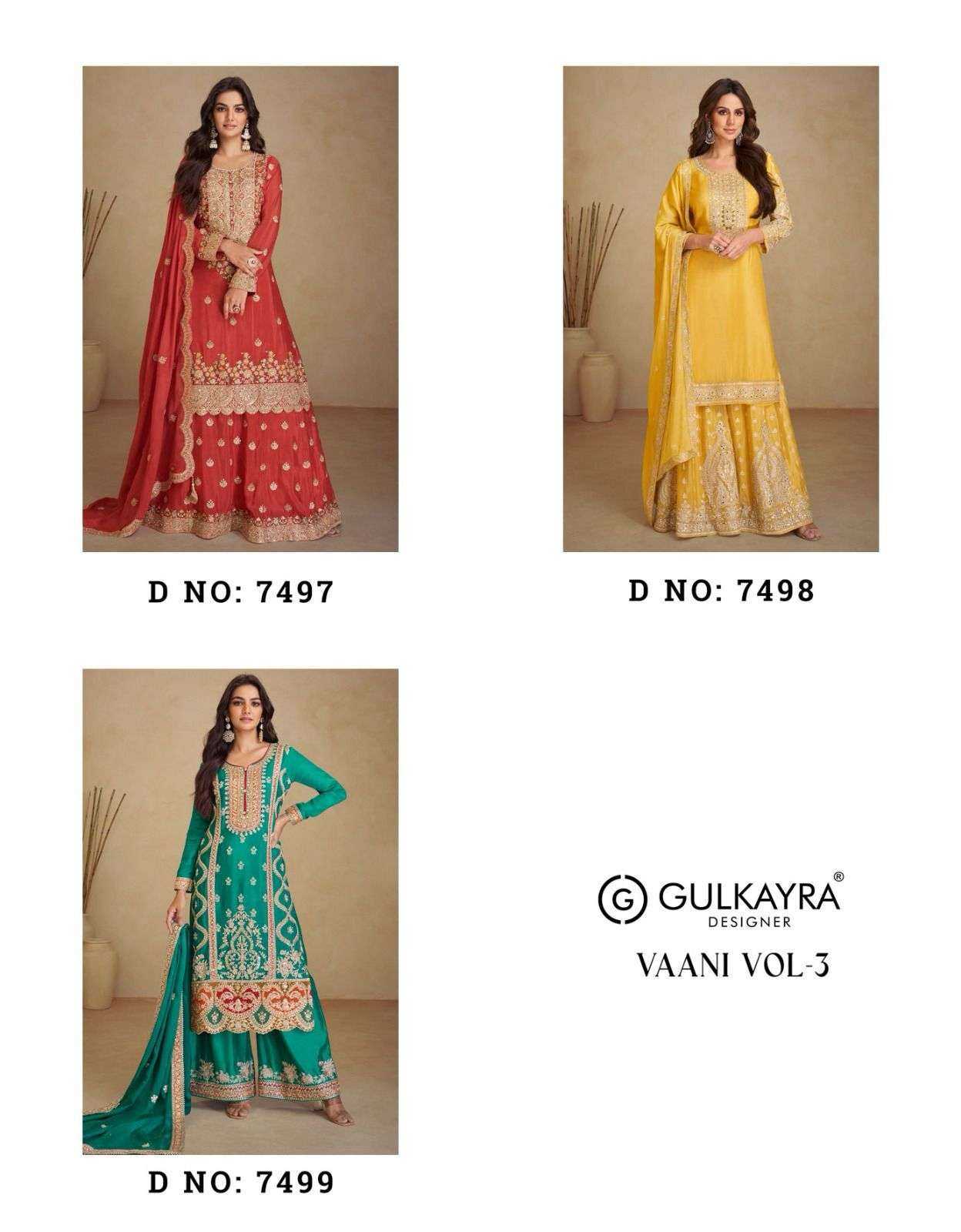 GULKAYRA DESIGNER PRESENT VAANI VOL-3 READY TO FESTIVE WEAR DESIGNER SUIT IN WHOLESALE RATE IN SURAT - SAI DRESSES